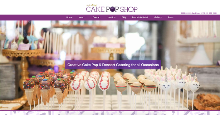 Cake Pop Shop website hero
