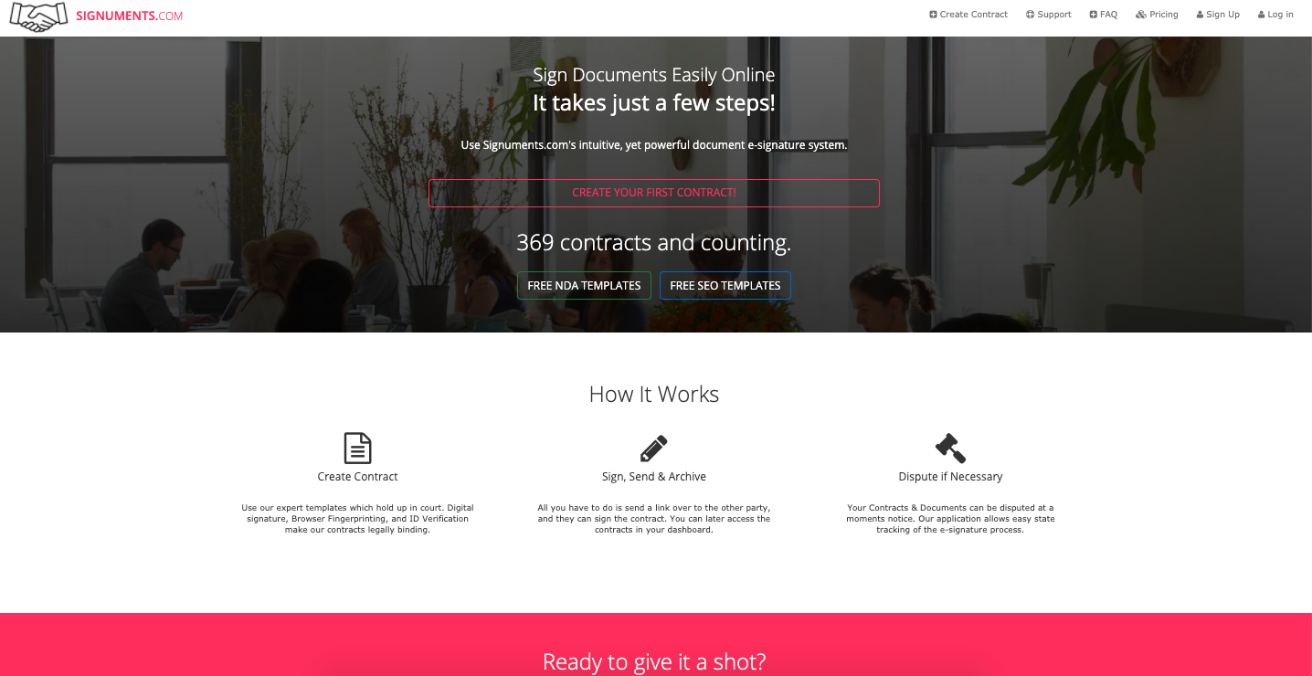 Signuments landing page