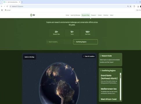 EIR earth app, 3D night globe research map